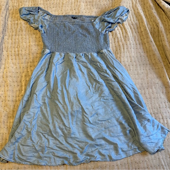 Torrid Blue Chambray Off-Shoulder Smocked Skater Dress - Picture 2 of 7
